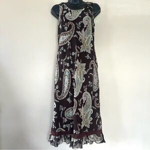 Y2k dress barn Slipover ruffle dress 6 chiffon Brown paisley fairy forest